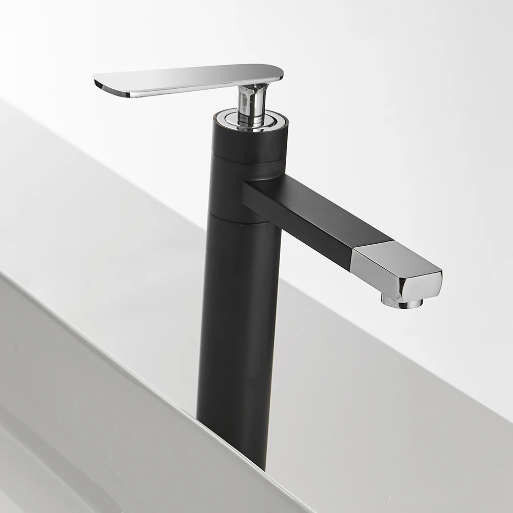 Billig Becken Wasserhahn Matte Schwarz Wasserhahn Wasserhahn Bad Waschbecken Wasserhahn Einzigen Griff Loch Deck Montiert Waschen Heißer Kalt Mischbatterie Kran 855019