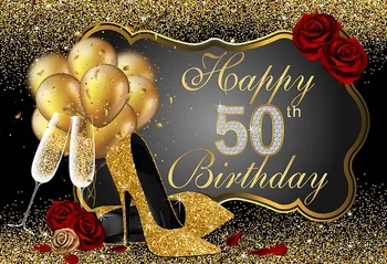 

Gold Balloon Happy 50th Birthday Rose Sequins backgrounds Vinyl cloth High quality Computer print party backdrops