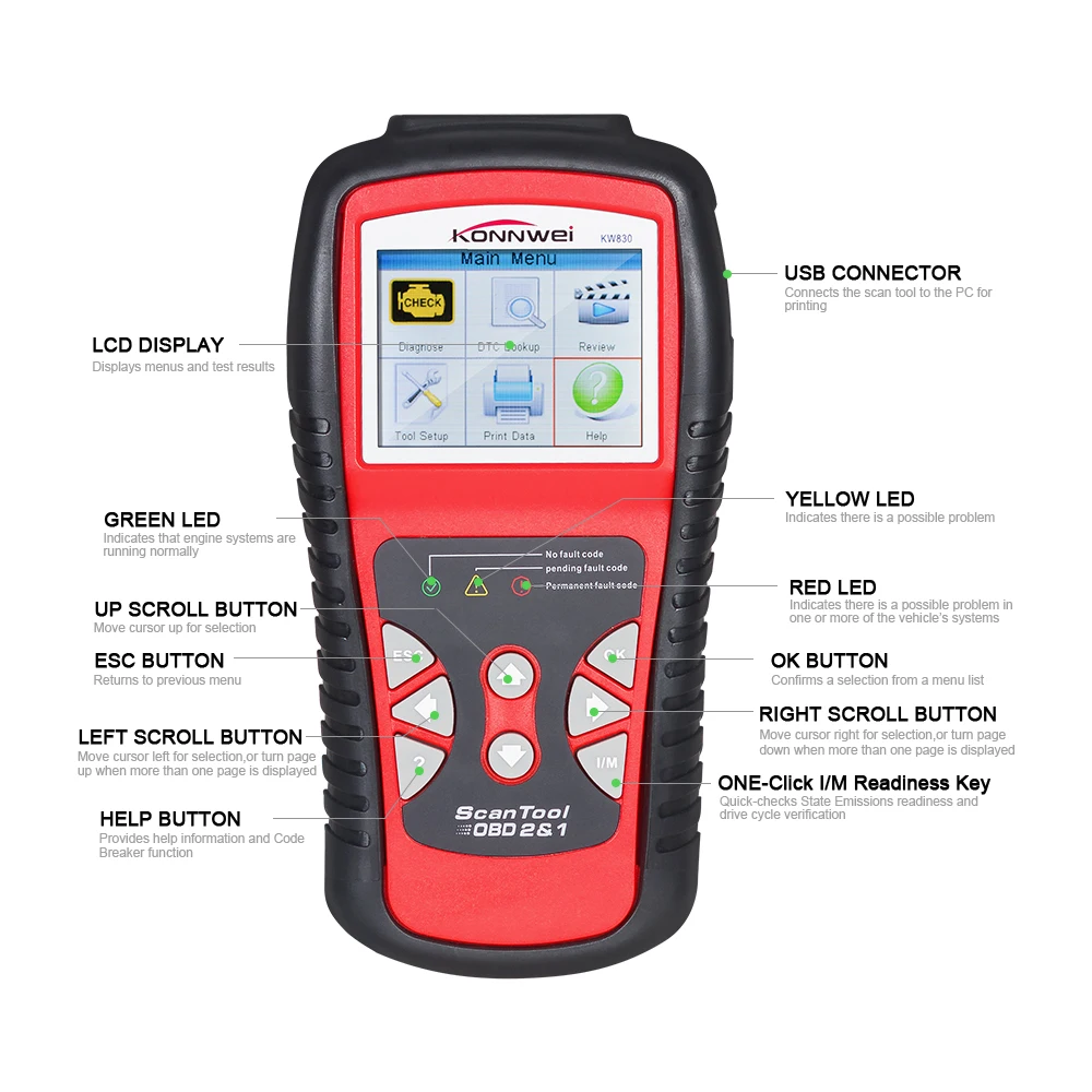 KW830 OBD2/EOBD Авто сканер автомобильной OBDII код ошибки чтения OBD диагностический инструмент русский лучше, чем MS509