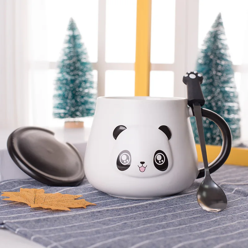 Милая мультяшная чашка с пандой с Ложка Крышка кофейный для дома и офиса кружки китайская молочная чашка для завтрака детские чашки рождественские подарки