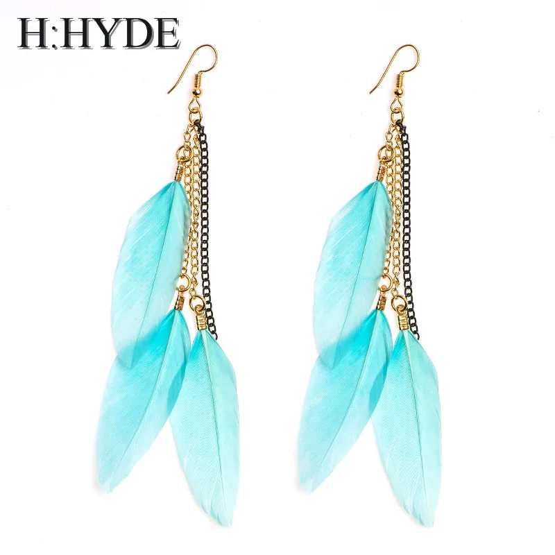 

H:HYDE 20 Colors Long Tassel Earrings Fashion Feather Style Ethnic Boho Big Statement Dangle Earring Wedding Earrings Brinco