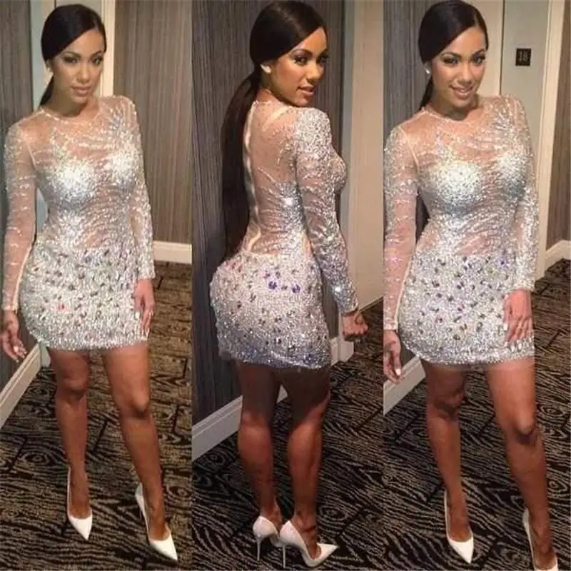

2018 Short Prom Dress for Graduation Straight Long Sleeve Modest Homecoming Dresses robe de soiree 8