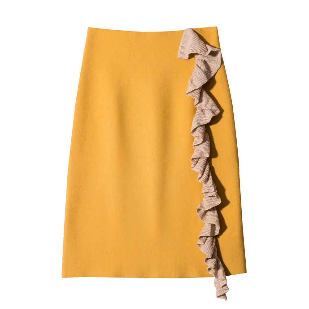 

2019 High Waist Women Knitting Hip Package Bodycon Skirt Stretch Vintage Flouncing Women Winter Skirt Faldas Jupe Femme Saia