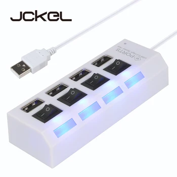 

JCKEL 4 Port USB Hub 2.0 USB Splitter LED With ON/OFF Switch For Tablet Laptop Computer Notebook