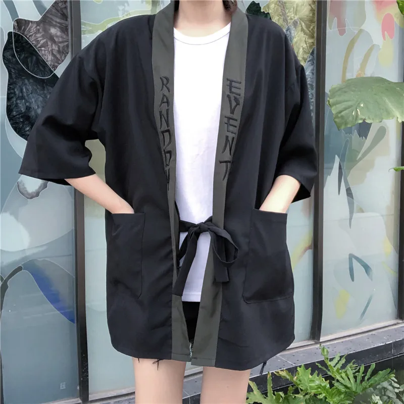Пара японских кимоно летний кардиган-кимоно юката женские черные летние свободные верхняя одежда