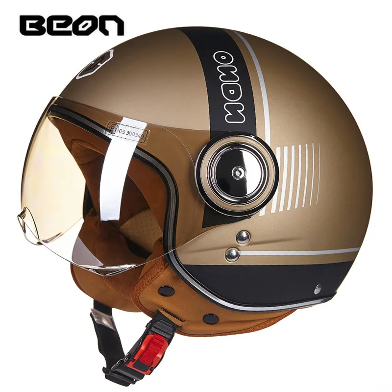 Мотоциклетный шлем Мужской винтажный самокат открытый шлем ретро женский мотоциклетный шлем, одобренный ECE BEON B-110B Moto casco - Цвет: Champagne Nano