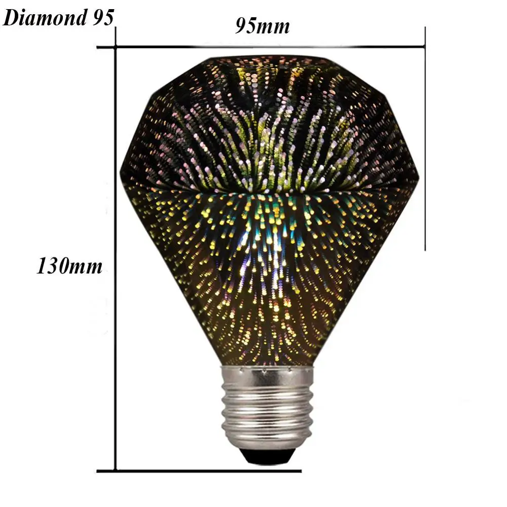 Grensk 3D Светодиодная лампа с бриллиантами, ночники E27 110V 220V ST64, новинка для декора, красочное праздничное освещение, Рождественская лампа для дома - Испускаемый цвет: Diamond95