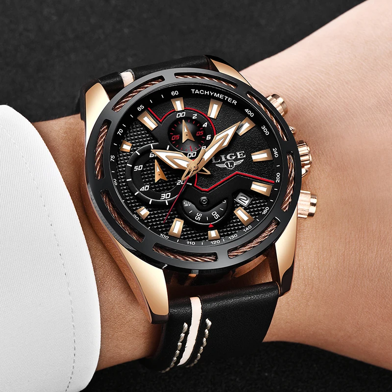 

Reloje New LIGE Men Watch Male Leather Automatic date Quartz Watches Mens Luxury Brand Waterproof Sport Clock Relogio Masculino