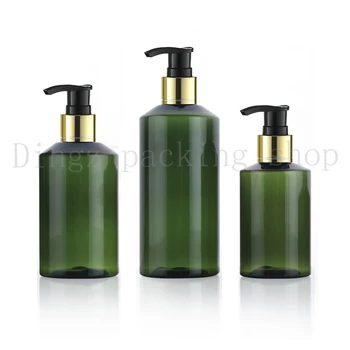

100/150/200ml Cosmetic Bottles Heathy PET Sample gold collar Pump Dispenser Cream,Shampoo,Detergent green Container Capacity