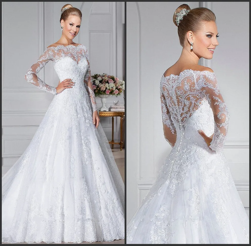 

2016 New White Long Sleeve Lace Wedding Dresses Off the Shoulder Vestido De Noiva Manga Longa Bride Dresses Casamento