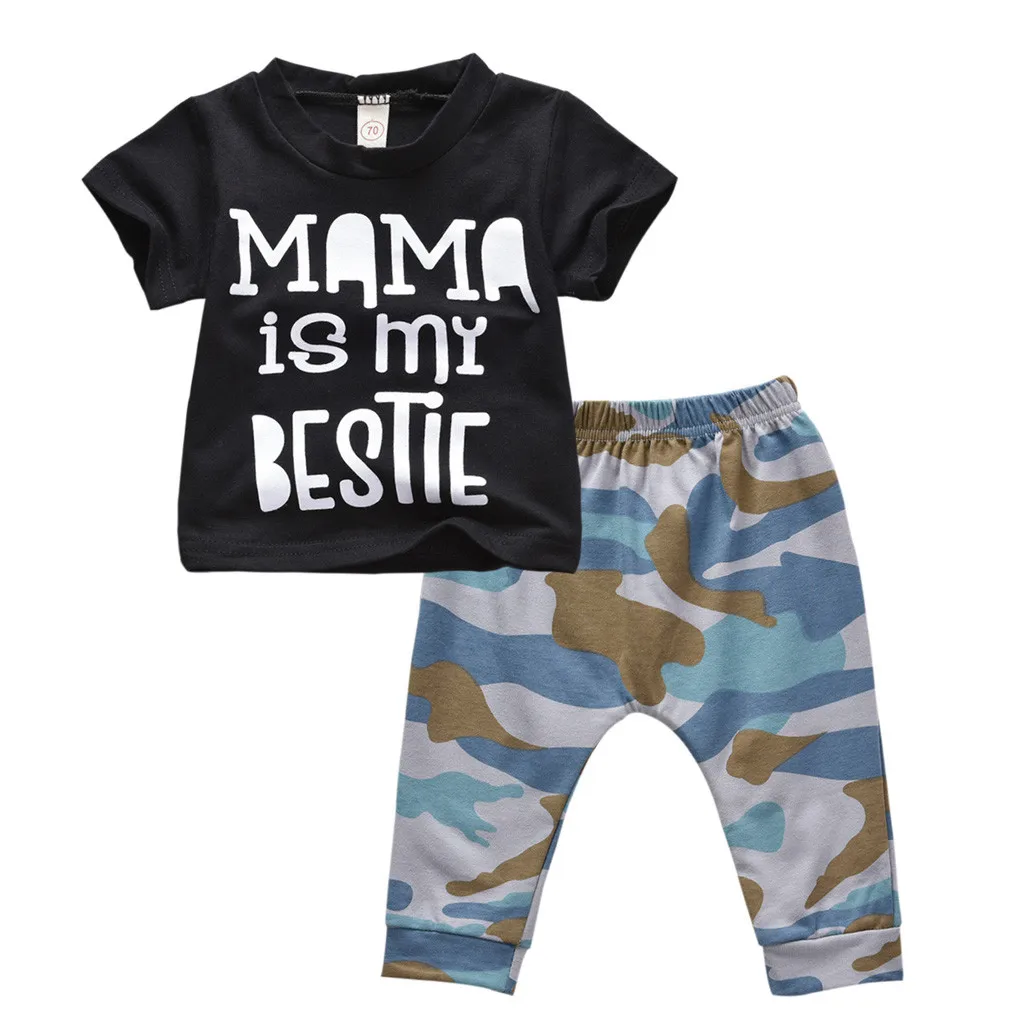 Fashsiualy New Baby Set Letter Short Sleeve T shirt baby boy clothes