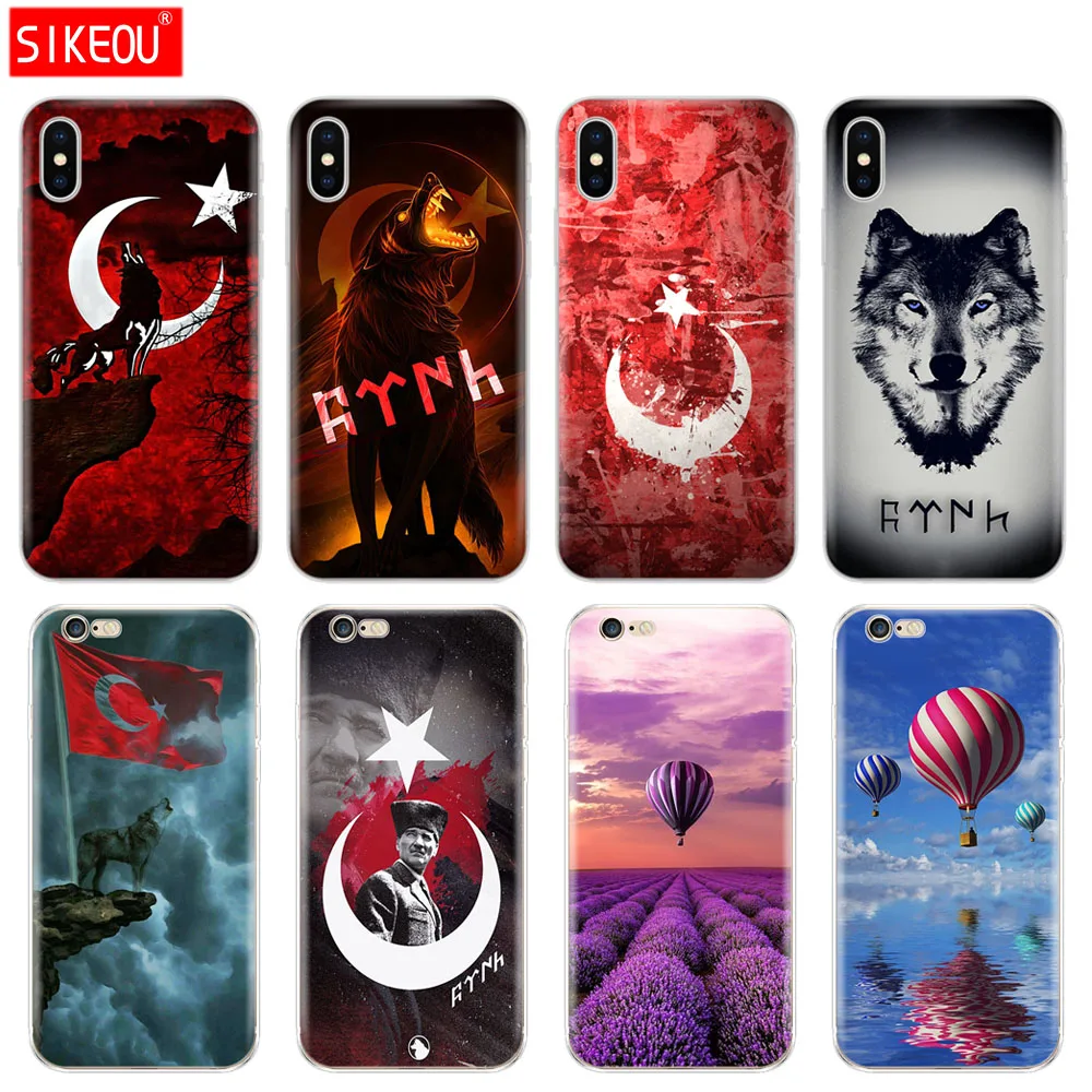 

Silicone Cover Phone Case For Iphone 6 X 8 7 6s 5 5s SE Plus 10 XR XS Max Case Turkey Flag Wolf hot air balloon