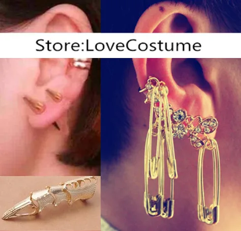 

Suicide Squad Batman Harley Quinn Cosplay golden bone ring with earrings ear stud ear clip