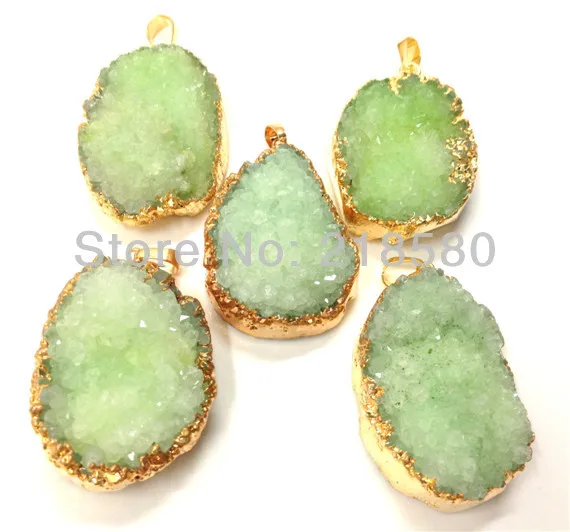 

H-DP43 Light Green Druzy Stone Pendant Druzy Agates Pendant Gold 35mm-45mm Long Random in SHAPE