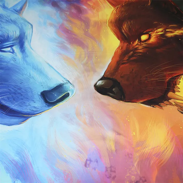 Fire And Ice Wolf Fighting