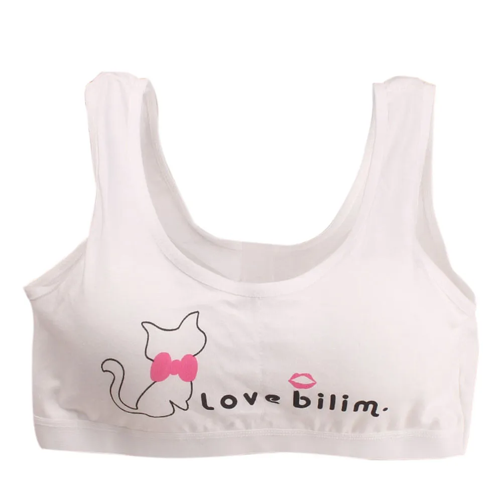 New Lovely Girls Cartoon Cat Letter Printing Underwear Bra Child Girl Fashion Vest Kids Girls Casual Underclothes Sport Undies - Цвет: Белый