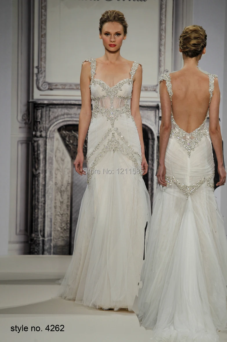 Pnina Tornai Romantic Mermaid Beaded Wedding Dresses With Spaghetti