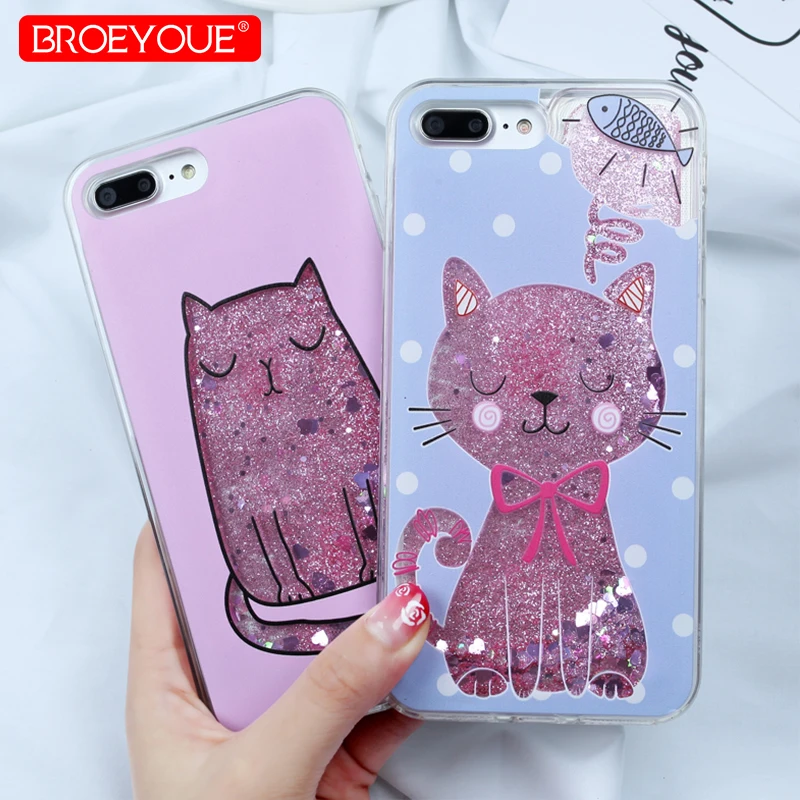 

Liquid Case For iPhone 5S 7 8 Plus Bling Quicksand Star Glitter Dynamic Cover For iPhone 5 SE 6 6S Plus TPU Soft Cute Cat Fundas