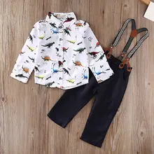 Комплект одежды для малышей 2 предмета, рубашка с длинными рукавами для маленьких мальчиков топы+ подтяжки+ штаны, комплект одежды От 6 месяцев до 3 лет