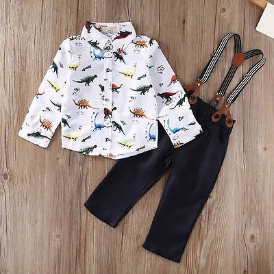 

kids Baby set clothes 2PCS Kids Baby Boys Long Sleeve Shirt Tops+Braces+Pants Clothes Outfit Set 6M-3Y