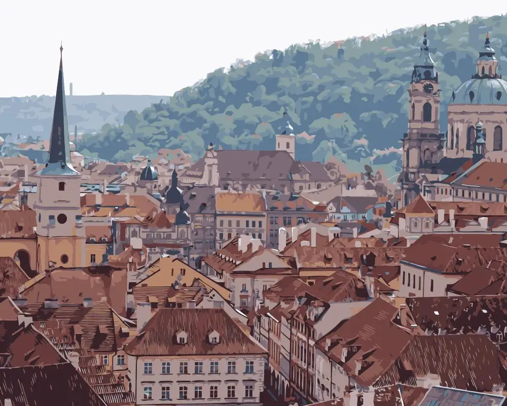 MaHuaf-j595 roof czech republic panorama building prague painting by numbers landscape paint by numbers kit 