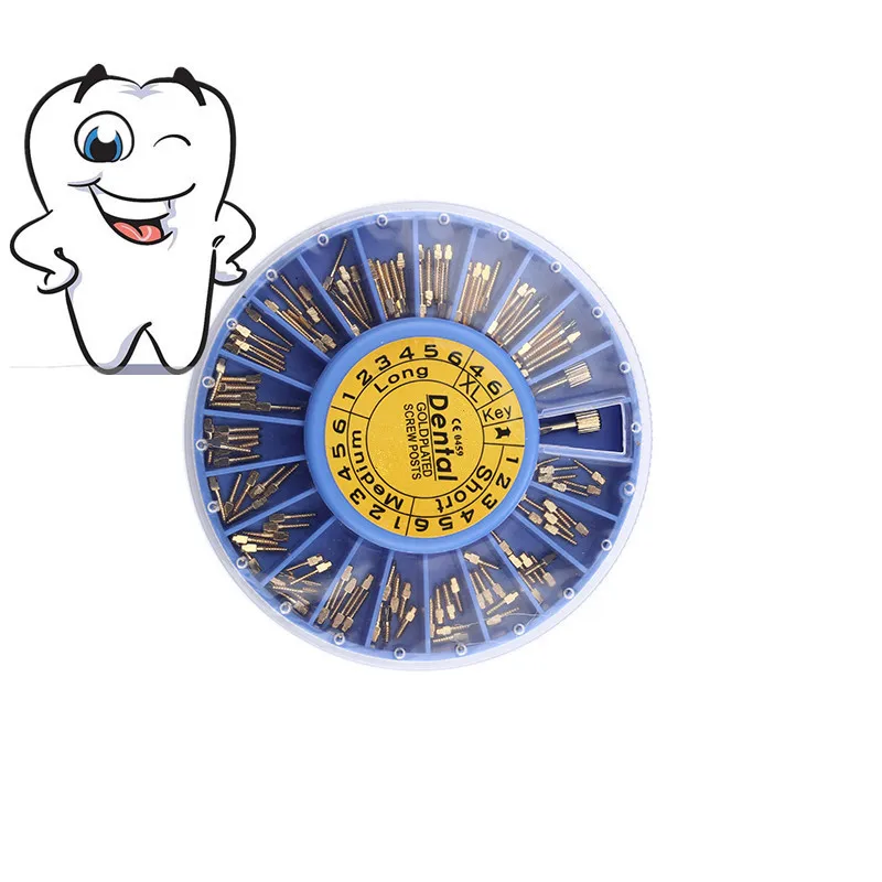 

120pcs/box Conical Nordin Dental material Dental Gold Plated Tapered Conical Screw Posts Kits Refills Files