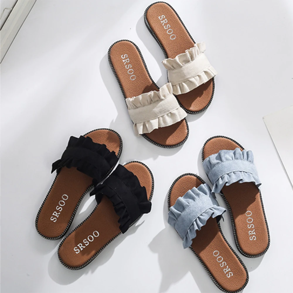 Женские шлепанцы летние универсальные с цветами на плоской подошве 2019|slipper shoes|slide