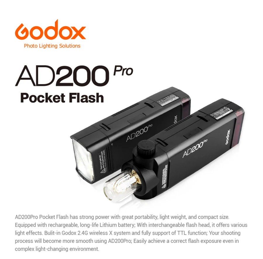 Godox AD200Pro ttl 1/8000 HSS со встроенным 2,4G беспроводным X системой наружный светильник вспышки с батареей 2900mAh Lithimu