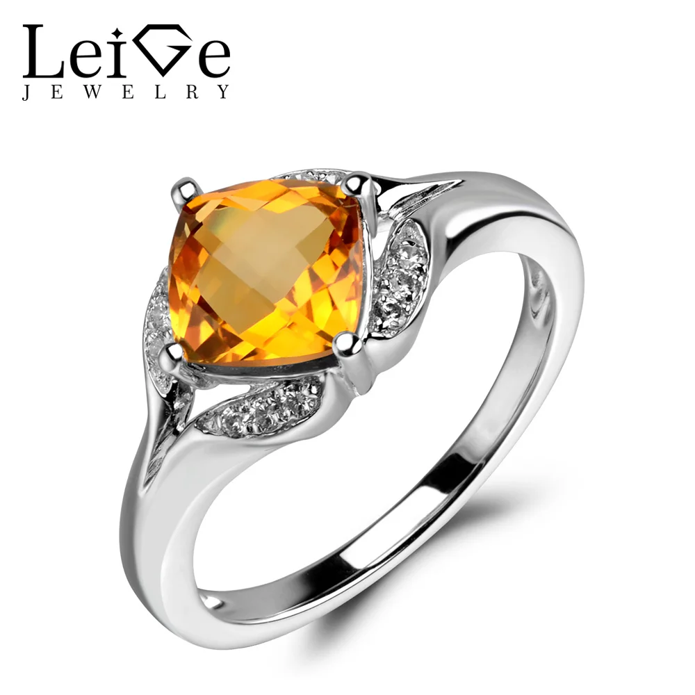 Leige Jewelry Natural Citrine Ring Yellow Quartz Gemstone Wedding