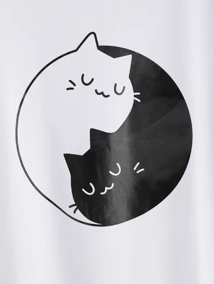 Gato Impressao Camiseta Feminina Sexy Yin Yang Taiji Gatinho T