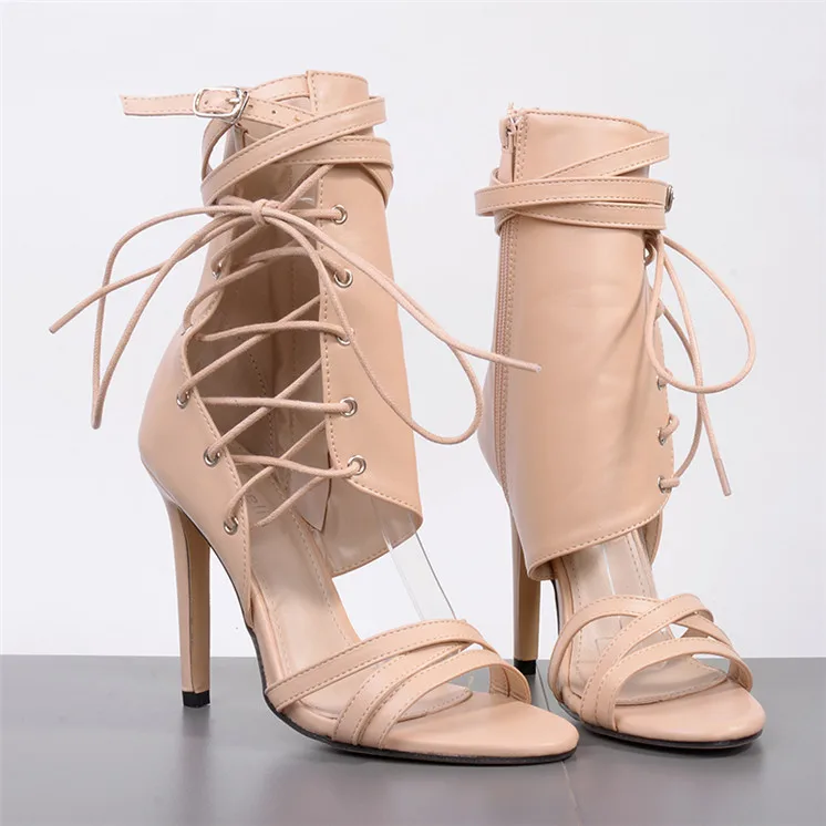 Женские туфли-лодочки в гладиаторском стиле на высоком каблуке с открытым носком женские туфли с ремешком и пряжкой пикантные вечерние женские туфли на высоком каблуке Большие размеры 35-43 - Цвет: apricot