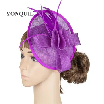 

Elegant sinamay fascinator hats multiple color feather derby occasion show hair accessories millinery cocktail headwear MYQ024
