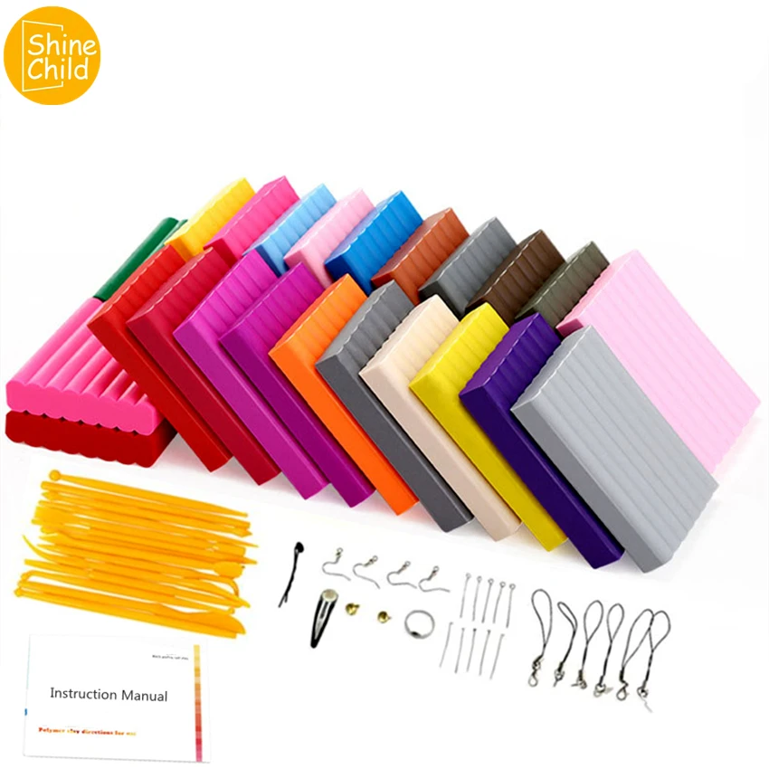 

DIY 24 Colors Soft Clay Nontoxic Playdough Modelling Polymer Oven Harden Plasticine Kit With Book Tools Slime Toys Set For Child