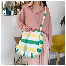 Хлопковая парусиновая сумка в клетку для девочек, с плиссированной отделкой, с поперечным Ремешком, без рукавов, в форме сумки, CYA31