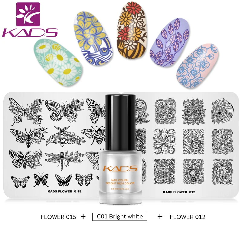 

KADS Nail Template kits 3pcs nail stamp plate+1pcs nail stamping polish nail Lacquer for stencils polish