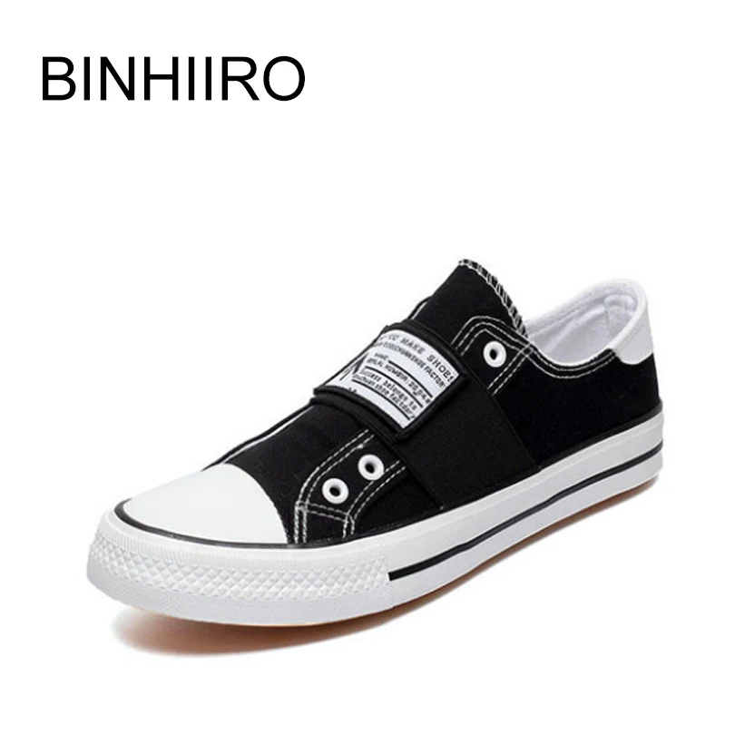 

BINHIIRO Men Canvas Shoes Solid Color Men Vulcanized Shoes Slip On Rubber Flat Casual Lovers Shoes Men Sneakers Spring 2019