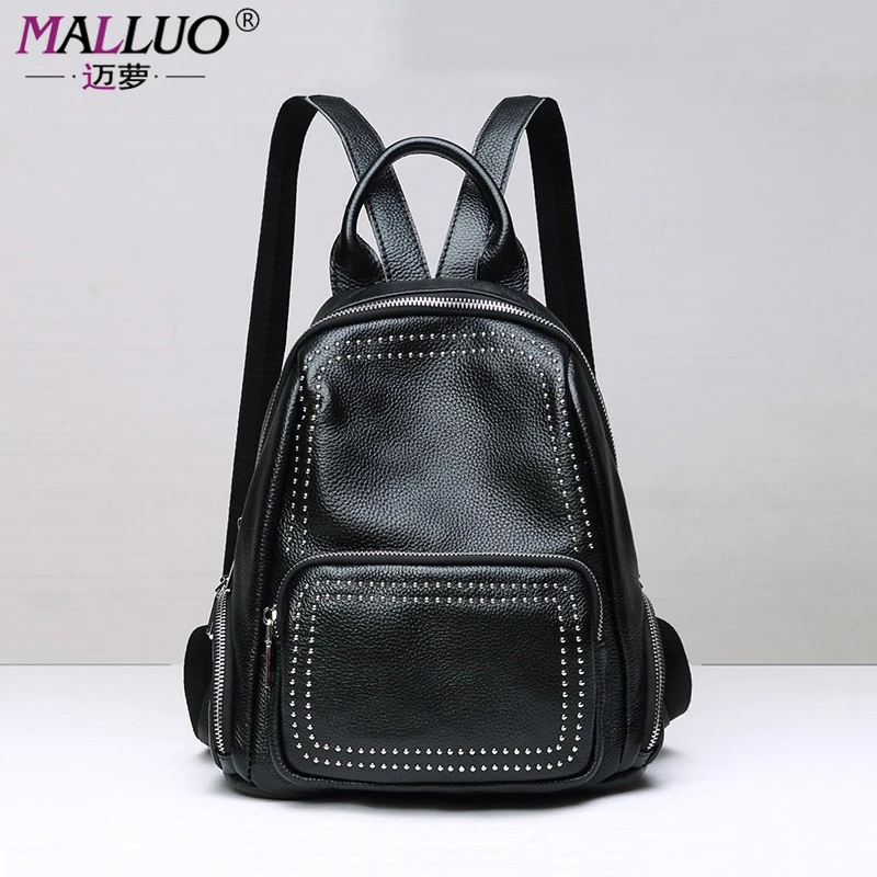 MALLUO Genuine Leather Backpacks High Quality Women Bags Preppy Style Shoulder Bag For College Student Travel