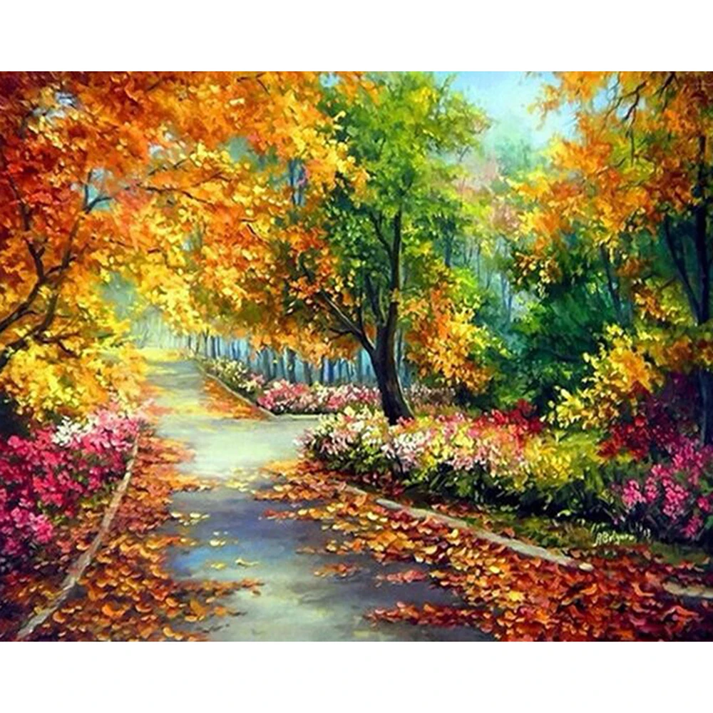 

Full Square Diamond 5D DIY Diamond Painting "Fallen Leaves & Road" Embroidery Cross Stitch Rhinestone Mosaic Painting Decor
