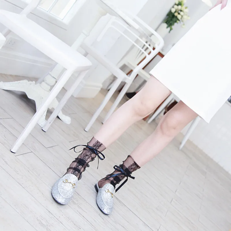 Модные женские кружевные носки прозрачные с бантом Sox|lace socks|mesh sockssocks fashion |