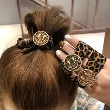 M MISM Diamante de imitación estampado de leopardo mujeres Scrunchie Vintage Zircon niñas accesorios para el cabello moda sonrisa cara banda elástica del pelo