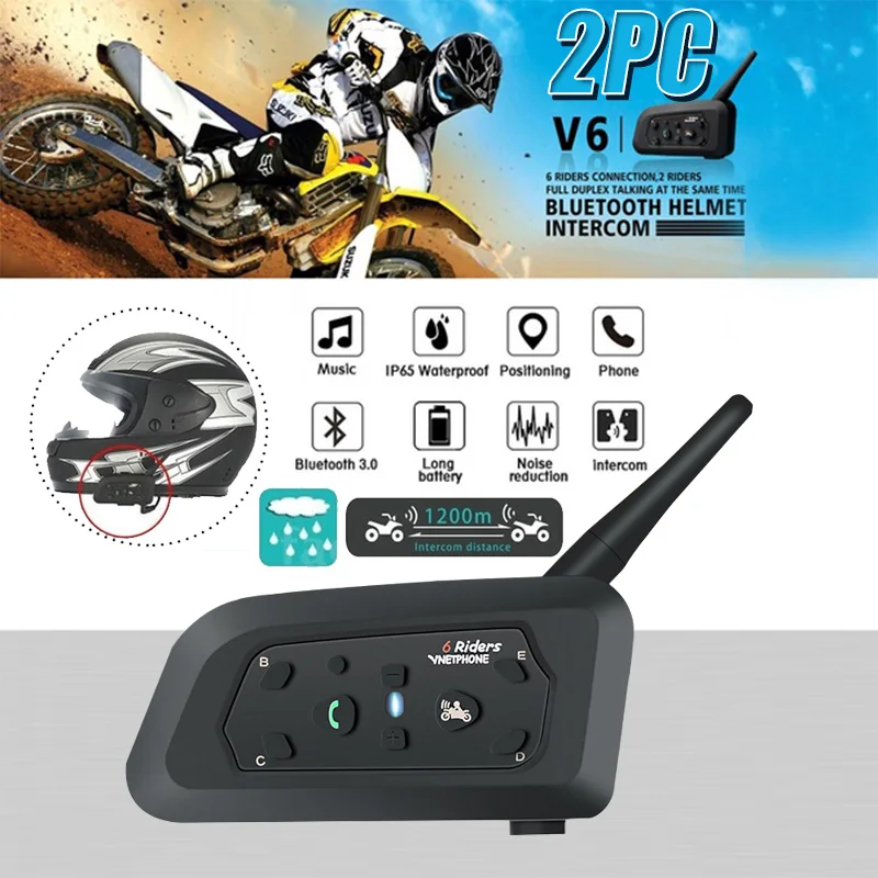 QPLOVE VnetPhone 2 комплекта V6 Bluetooth Интерком мото мотоциклетный шлем аксессуары динамик 1200 м Переговорная гарнитура Поддержка беспроводной