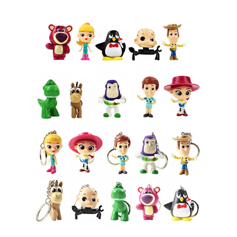 

6cm 10pcs/set Toy Story Keychain And Figure Action Figure Toy Woody Buzz lightyear Jessie Ken Rex the Green Dinosaur Mini Toys