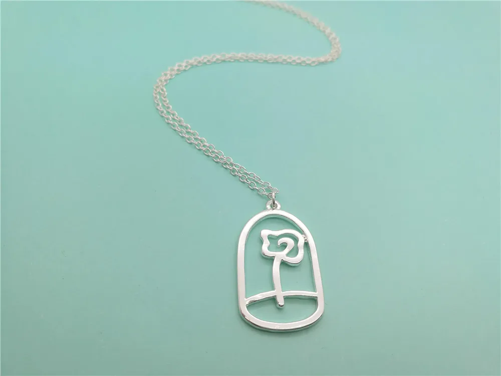 

30PCS Enchanted Rose in Terrarium Necklace Floral Flower Love Symbol Necklace Beauty and the Beast Movie Necklaces