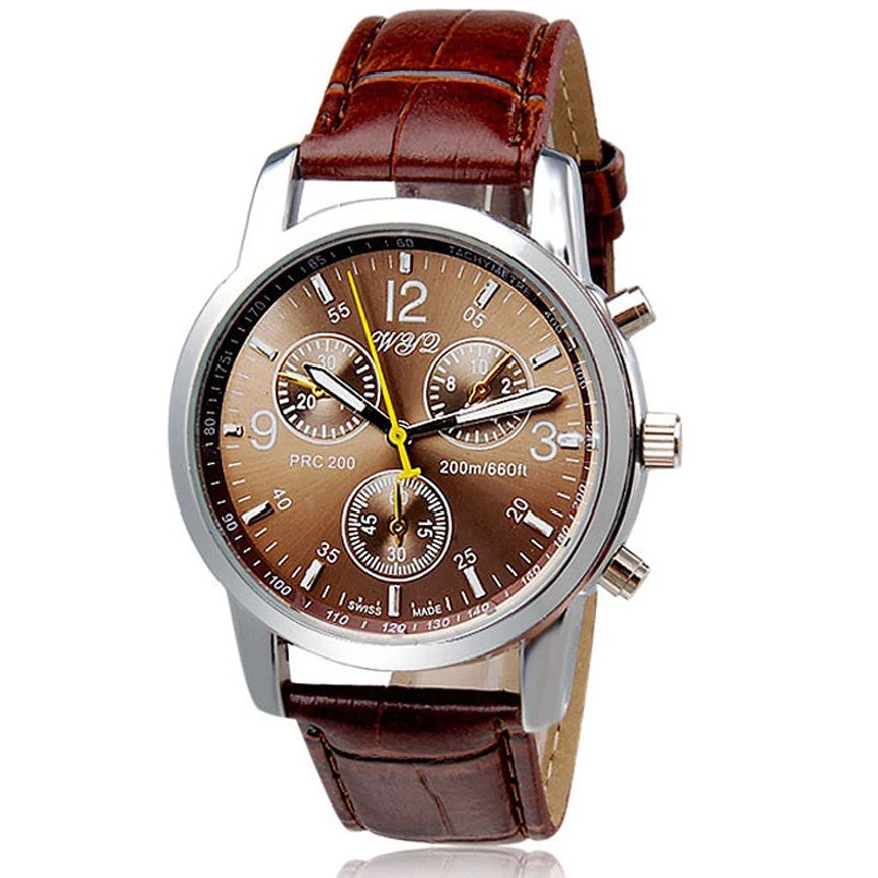 Attractive Splendid Luxury Fashion Faux Leather Men Glass Quartz Analog