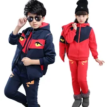 Three pieces/ sets Winter Warm Children suits boys girls sports set hoodies jacket vest pants kids Sweatshirt Thick warm clothes