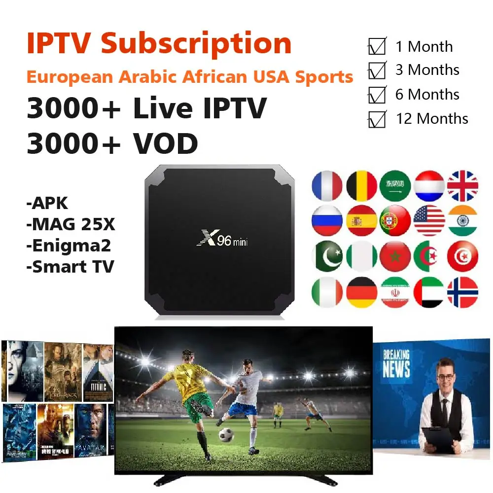 

IPTV Subscription 3000+ Live IPTV 3000+ VOD for Europe Arabic African USA Sports Adult 18+ by Android APK MAG French Arabic IPTV