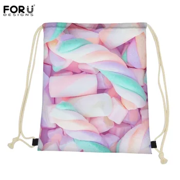 

FORUDESIGNS Cotton Candy Girls Drawstring Bags 3D Brand Logo Custom Wholesale Shopper Shoulder Bags Travel Storage Bag Daybags