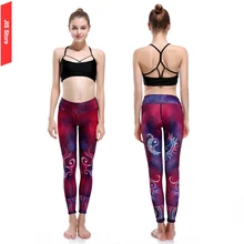 Jis mujeres yoga pantalones rojos mujeres gimnasio leggings impreso floral chica corriendo pantalones brillante workout gym leggins ropa deportiva mujer