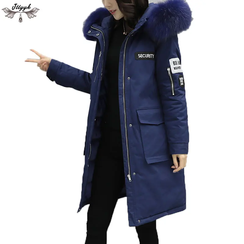 

2019 New Winter jacket Coats Long Down Coat Women Thick Warm Down Parka Female Big Fur Collar Hooded Cotton Jacket Women LJ658