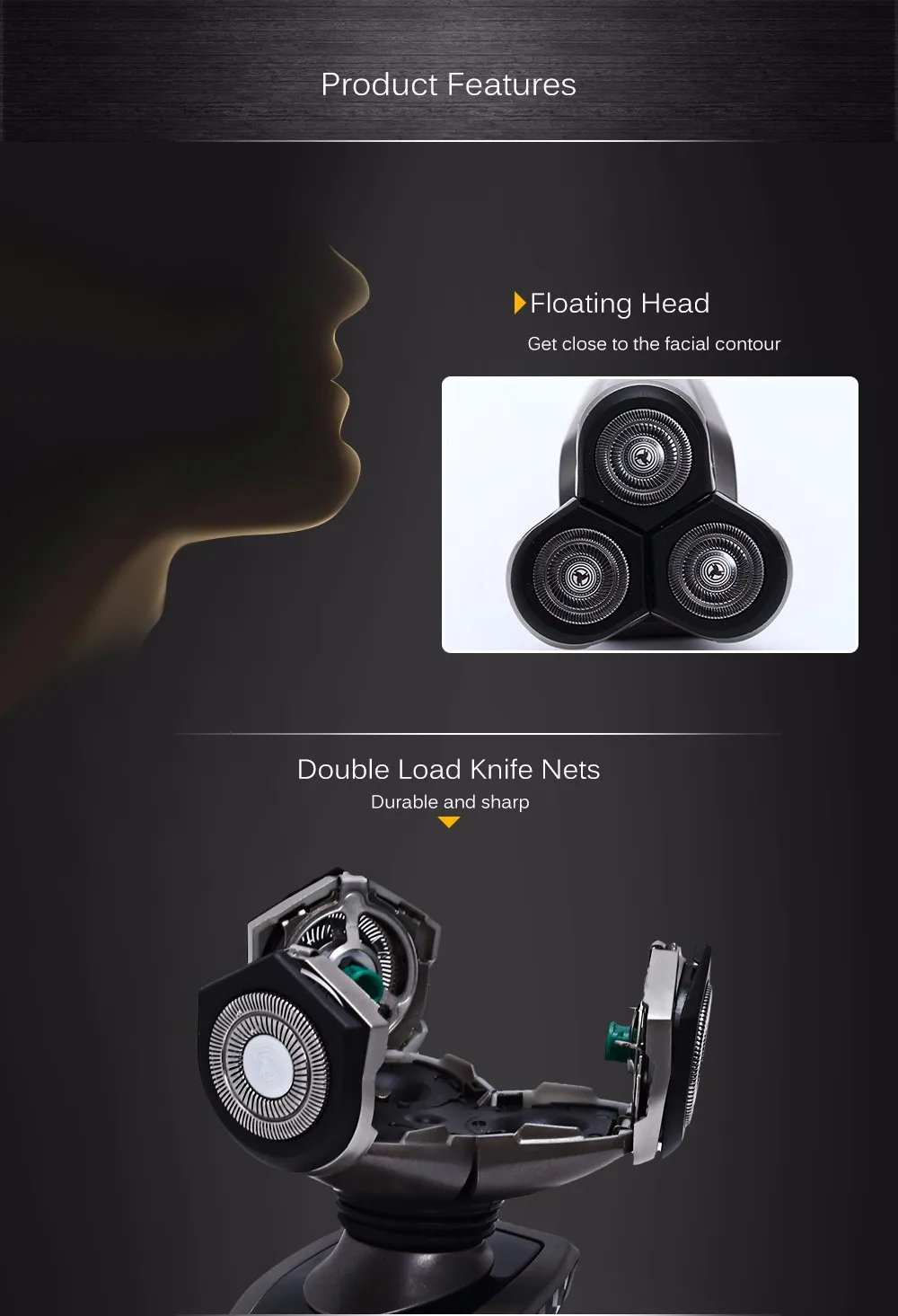 JINDING 5380 Three Blades Electric Shaver with Folding Charging Base for Men
